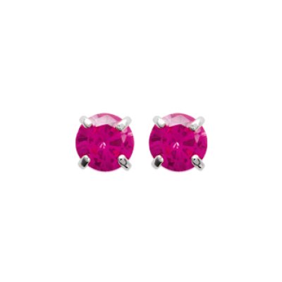 Boucles d'oreilles puces clous rondes pierre rose 4 mm - Eva - argent 925 rhodié