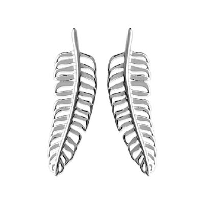 Boucles d'oreilles plumes crochets 35 mm - Anne - argent massif 925 rhodié