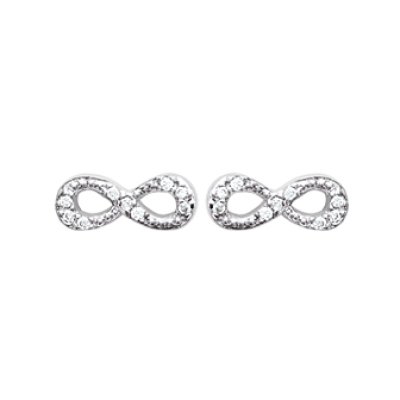 Boucles d'oreilles puces 10 mm symbole infini zircons - Cleo - argent 925 rhodié