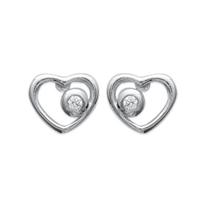 Boucles d'oreilles enfant puces coeur 6 mm - Elea - argent rhodié - zirconium