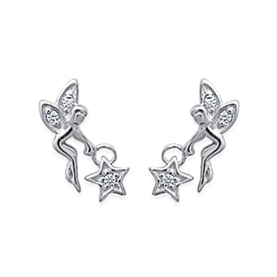 Boucles d'oreilles puces fée étoile 14 mm - Sana - argent 925 rhodié - zircons