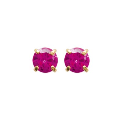 Boucles d'oreilles puces rondes 4 mm plaqué or 750 pierre rouge