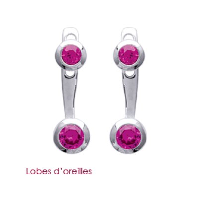 Boucles d'oreilles contour lobes 17 mm - Lea - argent 925 rhodié - pierres roses