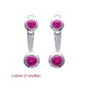 Boucles d'oreilles contour lobes 17 mm - Lea - argent 925 rhodié - pierres roses