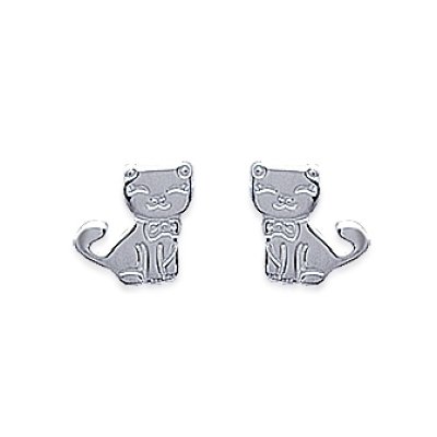 Boucles d'oreilles puces 8 mm petit chat enfant fille - Marion - argent 925