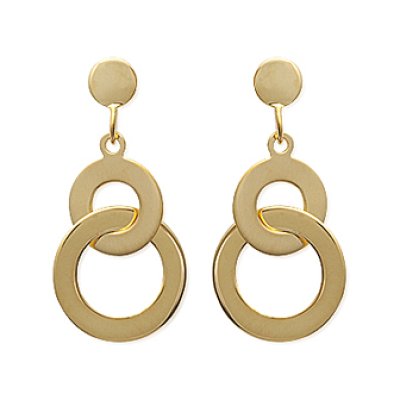 Boucles d'oreilles pendantes 23 mm disques anneaux clous plaqué or 750