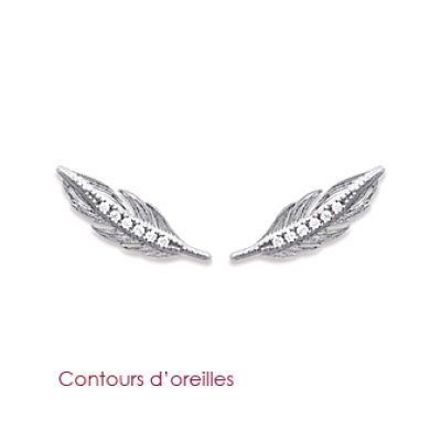 Contours d'oreilles plumes 17 mm - Alyce - argent 925 rhodié - oxyde zirconium