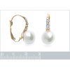 Boucles d'oreilles dormeuses Plaqué Or bicolore Zircon imitation Perle 23mmX10mm