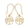 Boucles d'oreilles arbre de vie 32 mm pendantes crochets plaqué or 750