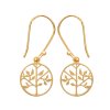 Boucles d'oreilles arbre de vie 32 mm pendantes crochets plaqué or 750