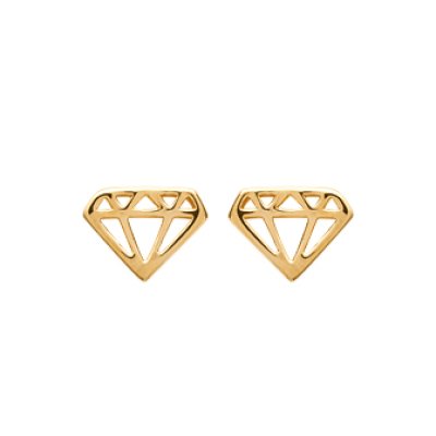 Boucles d'oreilles puces forme diamant ajouré 8 mm plaqué or jaune 750