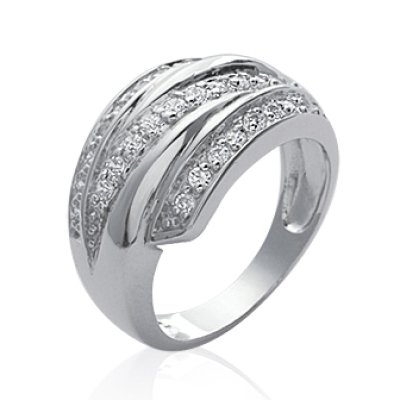 Bague argent massif 925 rhodié et oxyde de zirconium