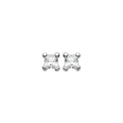 Puces d'oreilles 2 mm clous - Carmen - argent 925 rhodié - zircon carré blanc