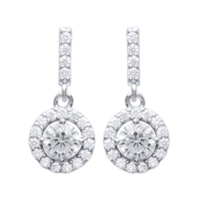 Boucles d'oreilles pendantes rondes 15 mm - Iliana - argent 925 rhodié - zircon