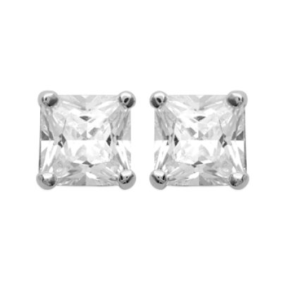 Puces d'oreilles 6 mm clous - Flavie - argent 925 rhodié - zircon carré blanc