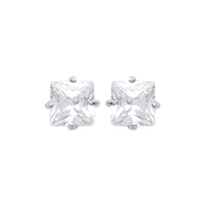 Boucles d'oreilles puces carré 5 mm - Athena - argent 925 rhodié - zircon blanc