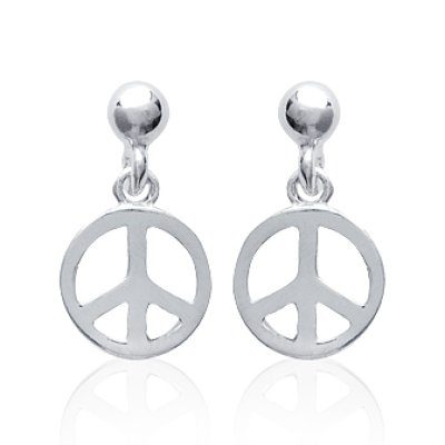 Boucles d'oreilles pendantes peace and love 15 mm - Shelly - argent 925 rhodié