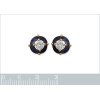 Boucles d'oreilles Plaqué Or Zirconium et pierre de synthèse bleue rondes 9 mm