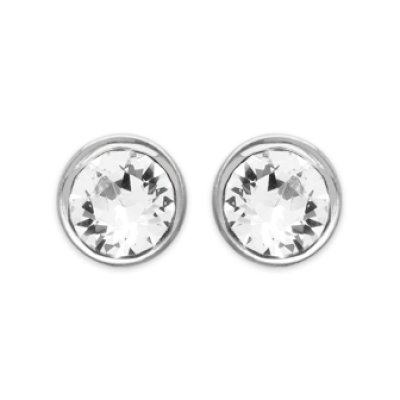 Boucles d'oreilles puces clous rondes 5 mm - Solenn - argent 925 - cristal blanc