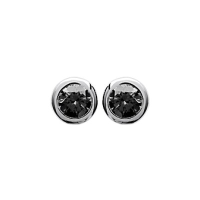 Puces d'oreilles clous rondes 4 mm - Amy - argent 925 rhodié - zircon noir