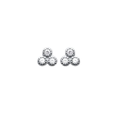 Boucles d'oreilles puces clous 5 mm - Divine - argent 925 rhodié - 3 zirconiums