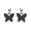 Boucles d'oreilles papillons 14 mm - Eloane - argent 925 rhodié - zircons noirs