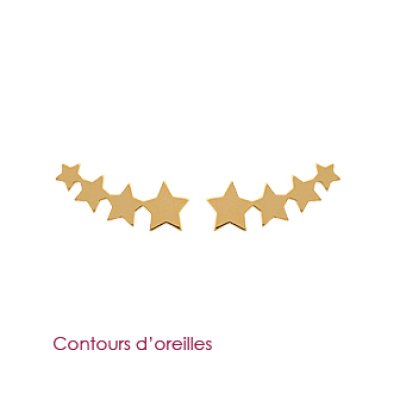 Boucles d'oreilles contour d'oreille 4 étoiles plaqué or 750