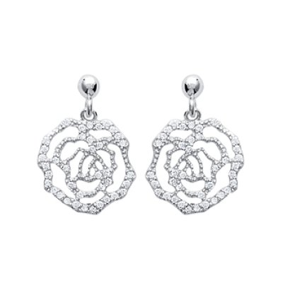 Boucles d'oreilles pendantes rondes 20 mm - Odelia - argent 925 rhodié - zircon