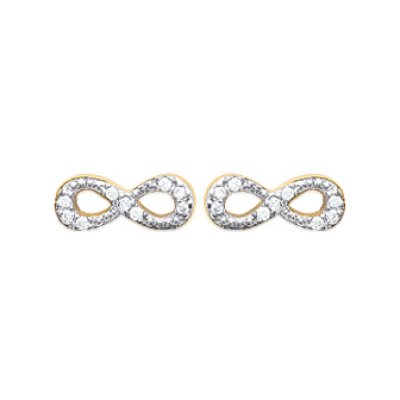 Boucles d'oreilles puces plaqué or 750 bicolore signe infini oxyde de zirconium