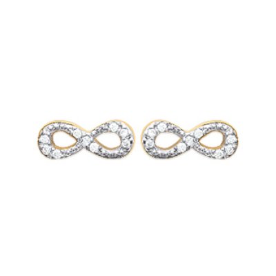 Boucles d'oreilles puces plaqué or 750 bicolore signe infini oxyde de zirconium