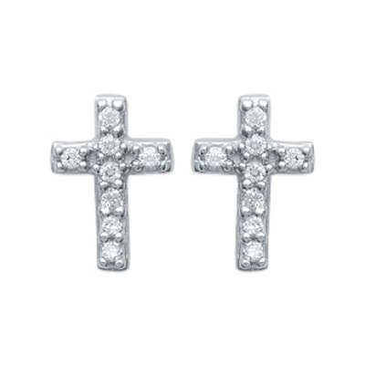 Boucles d'oreilles croix catholique 8 mm - Selene -  argent 925 rhodié - zircon