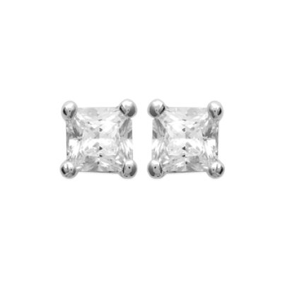 Puces d'oreilles 4 mm clous - Sandra - argent 925 rhodié - zircon carré blanc