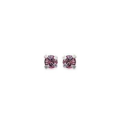 Boucles d'oreilles tige puces clous 3 mm - Lila - argent massif - cristal rose