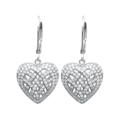 Boucles d'oreilles coeurs dormeuses 30 mm - Clara - argent 925 rhodié - zircon