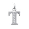 Pendentif lettre "T" majuscule 13mm femme initiale argent rhodié zircons