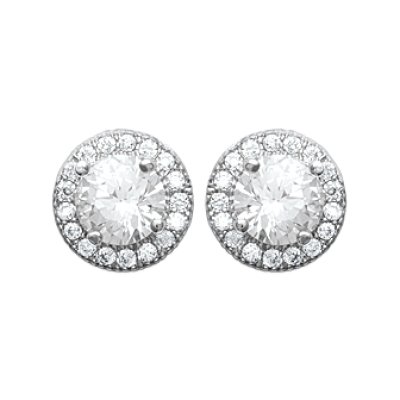 Boucles d'oreilles 7 mm puces clous rondes - Elisa - argent 925 rhodié - zircons