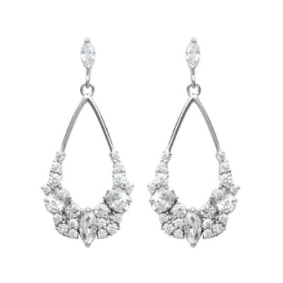 Boucles d'oreilles 30 mm pendantes clous - Lilou - argent 925 rhodié - zirconium