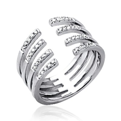 Bague argent massif 925 rhodié et oxyde de zirconium micro serti