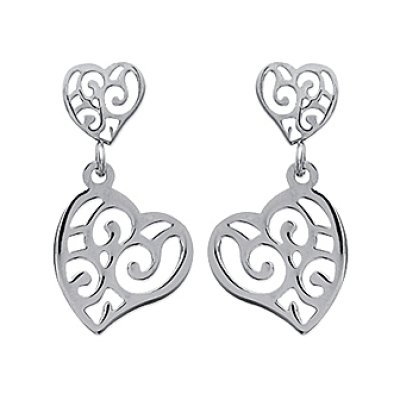 Boucles d'oreilles pendantes coeurs arabesques Acier femme tiges poussettes