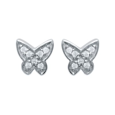 Boucles d'oreilles papillons 6 mm puces clous - Ava - argent 925 rhodié - zircon