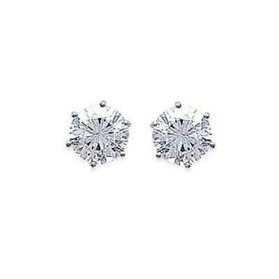 Puces d'oreilles 6 mm clous - Oceane - argent 925 rhodié - zircon transparent