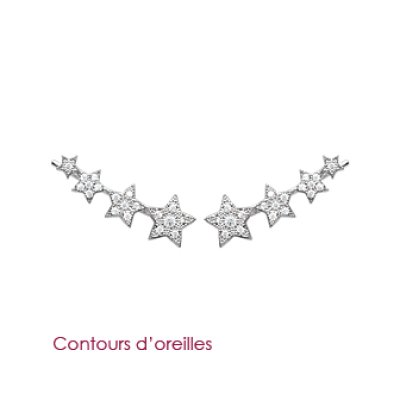 Contours d'oreilles 20 mm étoiles - Selma - argent massif 925 rhodié - zirconium