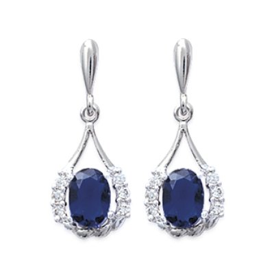 Boucles d'oreilles 24 mm clous - Kenza - argent 925 rhodié - zircon pierre bleue