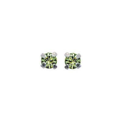 Boucles d'oreilles puces clous femme 4mm - Lou - argent massif - cristal vert