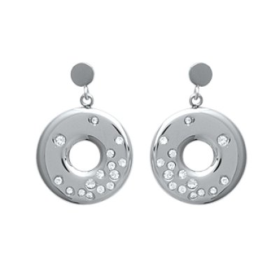 Boucles d'oreilles rondes femme pendantes Acier Zircons tiges poussettes