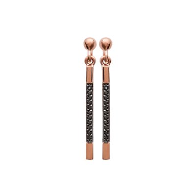 Boucles d'oreilles plaqué or 750 rose et oxyde de zirconium noir barres pendantes tiges