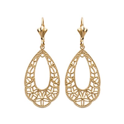 Boucles d'oreilles pendantes plaqué or 750 dormeuses dentelle arabesques