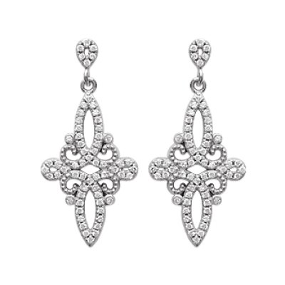 Boucles d'oreilles pendantes 30 mm clous - Nadia - argent 925 rhodié - zirconium