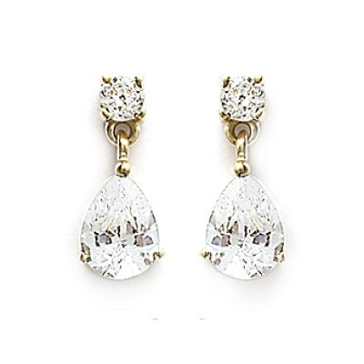 Boucles d'oreilles plaqué or 750 pendantes oxyde de zirconium tiges poussettes