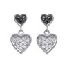 Boucles d'oreilles 16 mm coeurs - Aya - argent 925 rhodié - zircon noir et blanc